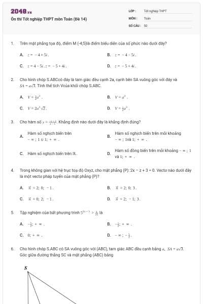 Ôn thi Tốt nghiệp THPT môn Toán (Đề 14)