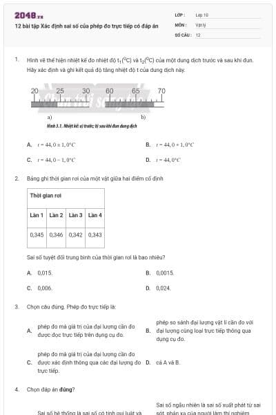 12 bài tập Xác định sai số của phép đo trực tiếp có đáp án