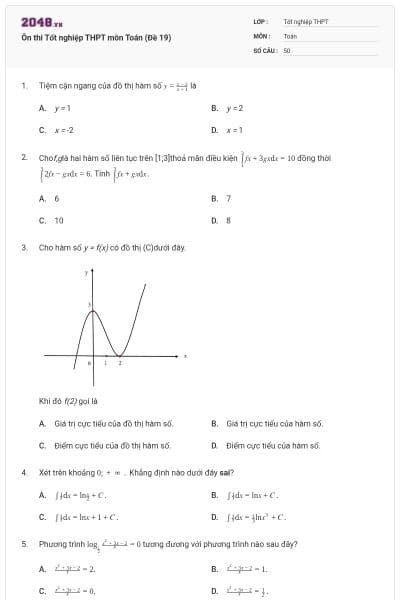Ôn thi Tốt nghiệp THPT môn Toán (Đề 19)