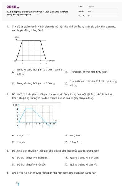 12 bài tập Đồ thị độ dịch chuyển - thời gian của chuyển động thẳng có đáp án