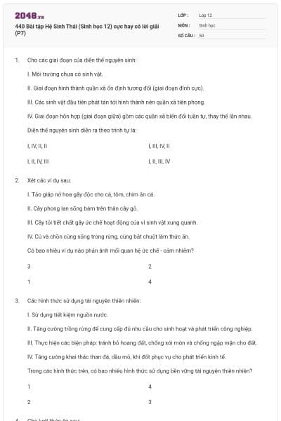 440 Bài tập Hệ Sinh Thái (Sinh học 12) cực hay có lời giải (P7)