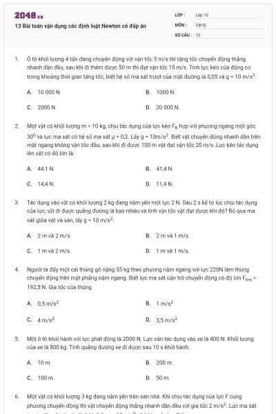 13 Bài toán vận dụng các định luật Newton có đáp án