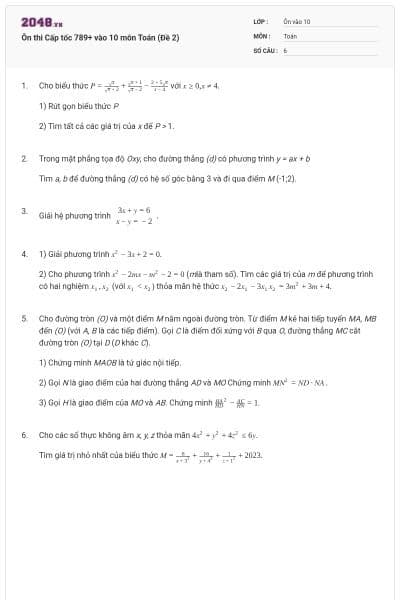 Ôn thi Cấp tốc 789+ vào 10 môn Toán (Đề 2)