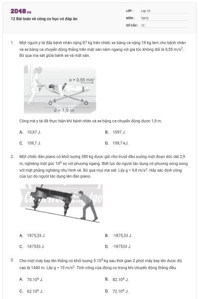 12 Bài toán về công cơ học có đáp án