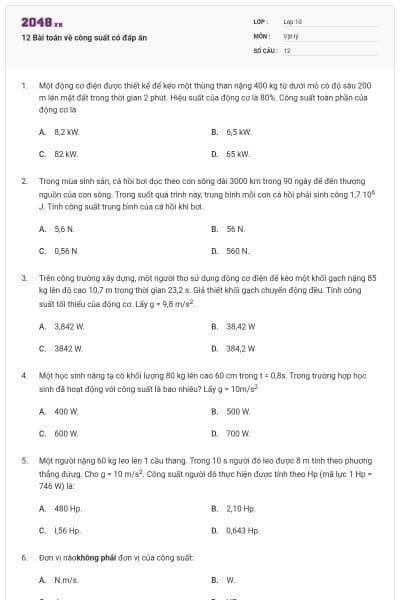12 Bài toán về công suất có đáp án