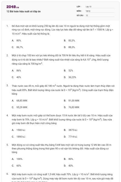 12 Bài toán hiệu suất có đáp án