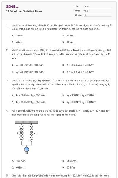 14 Bài toán lực đàn hồi có đáp án