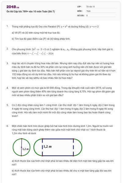 Ôn thi Cấp tốc 789+ vào 10 môn Toán (Đề 7)