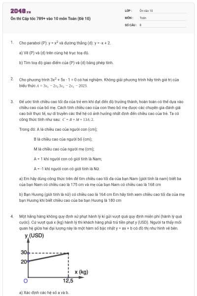 Ôn thi Cấp tốc 789+ vào 10 môn Toán (Đề 10)