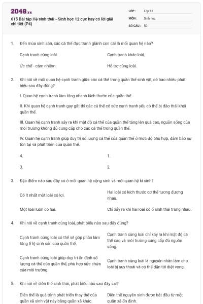615 Bài tập Hệ sinh thái - Sinh học 12 cực hay có lời giải chi tiết (P4)