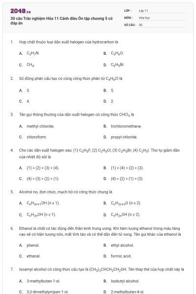 30 câu Trắc nghiệm Hóa 11 Cánh diều Ôn tập chương 5 có đáp án