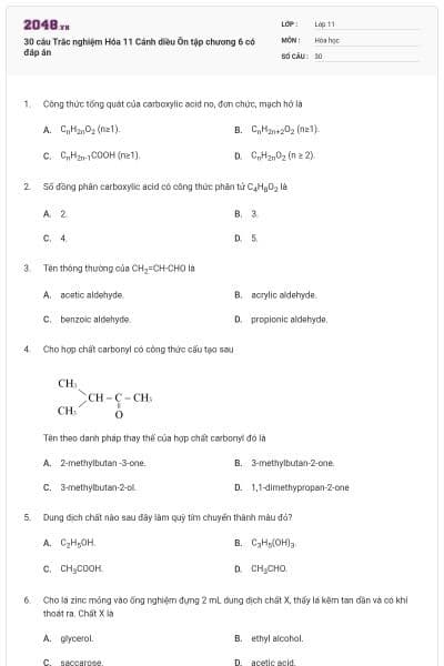 30 câu Trắc nghiệm Hóa 11 Cánh diều Ôn tập chương 6 có đáp án