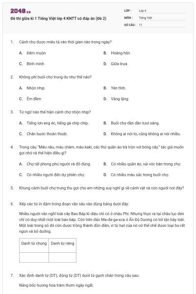Đề thi giữa kì 1 Tiếng Việt lớp 4 KNTT có đáp án (Đề 2)