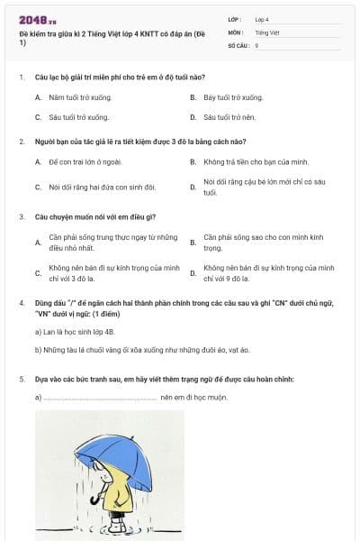 Đề kiểm tra giữa kì 2 Tiếng Việt lớp 4 KNTT có đáp án (Đề 1)
