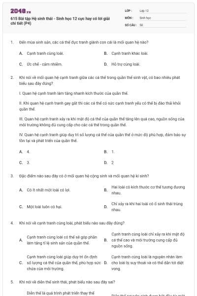 615 Bài tập Hệ sinh thái - Sinh học 12 cực hay có lời giải chi tiết (P4)