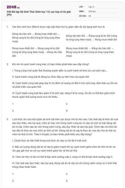 440 Bài tập Hệ Sinh Thái (Sinh học 12) cực hay có lời giải (P9)