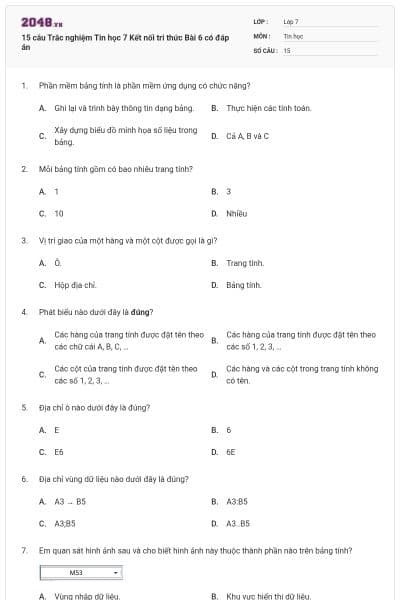 15 câu Trắc nghiệm Tin học 7 Kết nối tri thức Bài 6 có đáp án