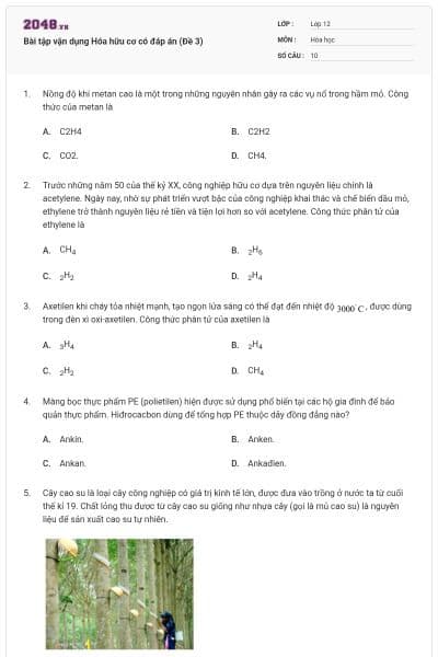 Bài tập vận dụng Hóa hữu cơ có đáp án (Đề 3)