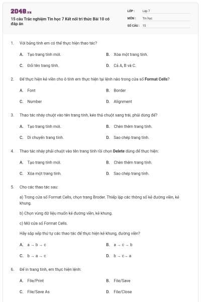 15 câu Trắc nghiệm Tin học 7 Kết nối tri thức Bài 10 có đáp án