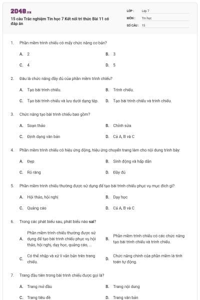 15 câu Trắc nghiệm Tin học 7 Kết nối tri thức Bài 11 có đáp án