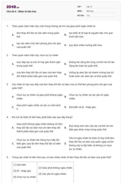 Chủ đề 6 : Nhân tố tiến hóa