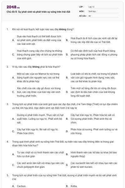 Chủ đề 8: Sự phát sinh và phát triển sự sống trên trái đất