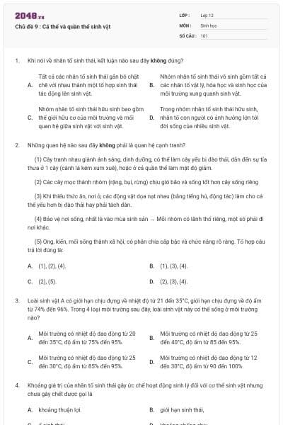 Chủ đề 9 : Cá thể và quần thể sinh vật