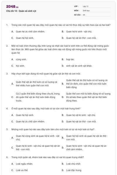 Chủ đề 10 : Quần xã sinh vật