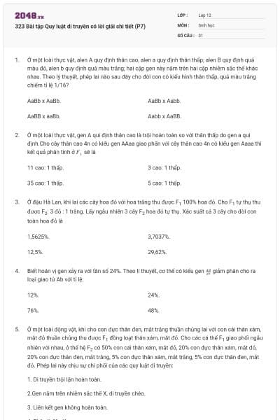 323 Bài tập Quy luật di truyền có lời giải chi tiết (P7)