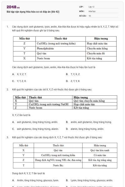 Bài tập vận dụng Hóa hữu cơ có đáp án (Đề 42)