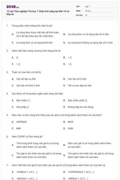 12 câu Trắc nghiệm Tin học 7 Chân trời sáng tạo Bài 10 có đáp án