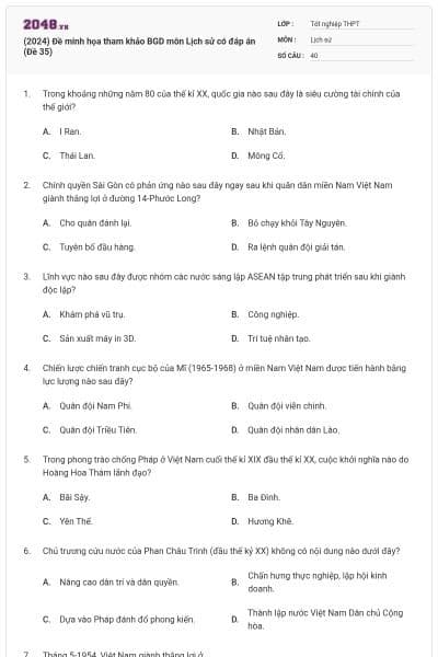(2024) Đề minh họa tham khảo BGD môn Lịch sử có đáp án (Đề 35)