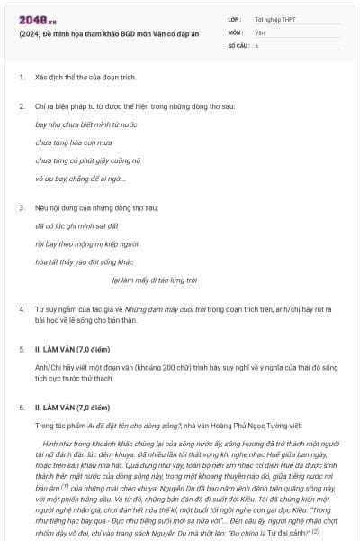 (2024) Đề minh họa tham khảo BGD môn Văn có đáp án