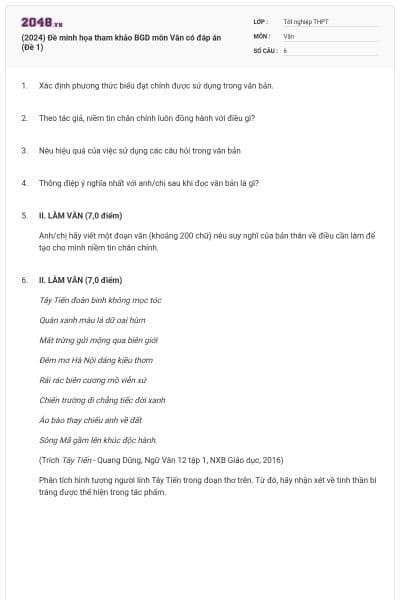 (2024) Đề minh họa tham khảo BGD môn Văn có đáp án (Đề 1)