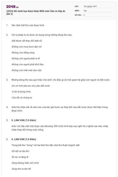 (2024) Đề minh họa tham khảo BGD môn Văn có đáp án (Đề 3)