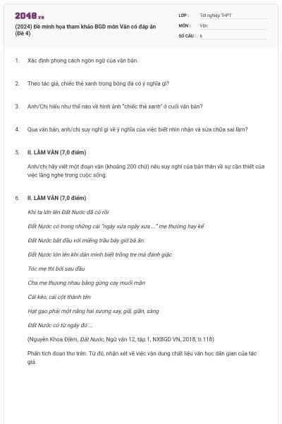 (2024) Đề minh họa tham khảo BGD môn Văn có đáp án (Đề 4)