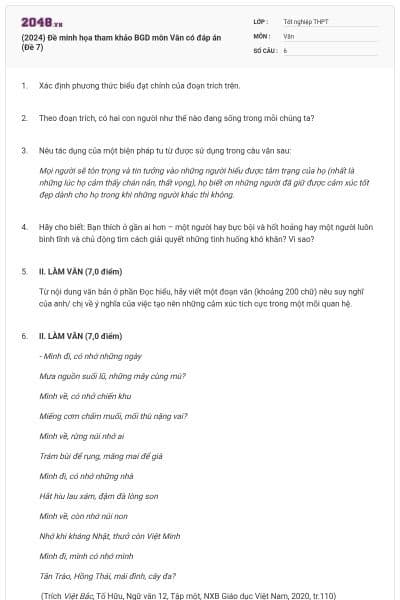 (2024) Đề minh họa tham khảo BGD môn Văn có đáp án (Đề 7)