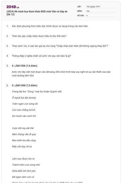 (2024) Đề minh họa tham khảo BGD môn Văn có đáp án (Đề 12)