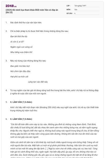 (2024) Đề minh họa tham khảo BGD môn Văn có đáp án (Đề 23)