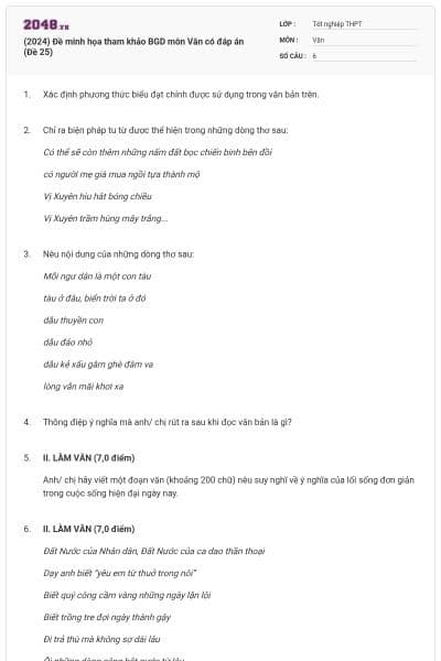 (2024) Đề minh họa tham khảo BGD môn Văn có đáp án (Đề 25)