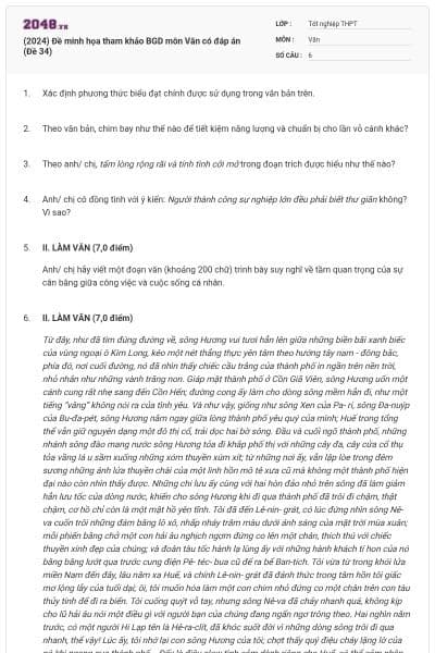 (2024) Đề minh họa tham khảo BGD môn Văn có đáp án (Đề 34)