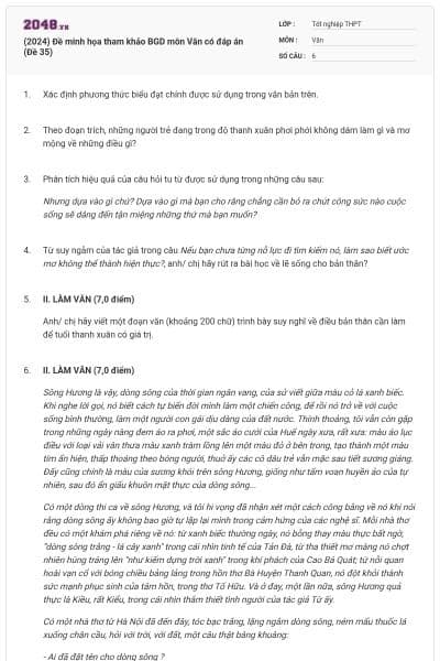 (2024) Đề minh họa tham khảo BGD môn Văn có đáp án (Đề 35)