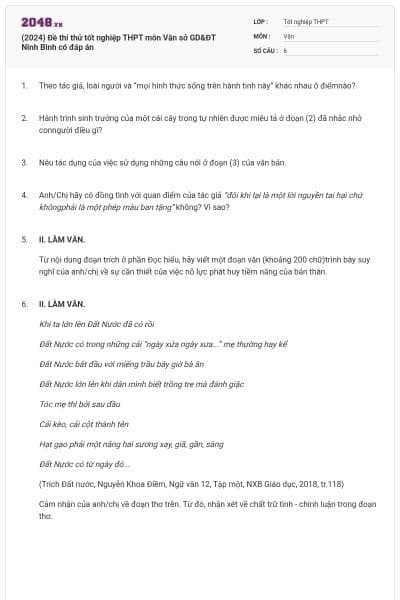 (2024) Đề thi thử tốt nghiệp THPT môn Văn sở GD&ĐT Ninh Bình có đáp án
