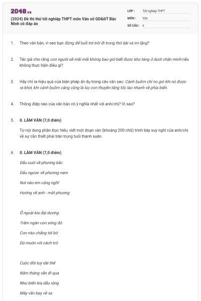 (2024) Đề thi thử tốt nghiệp THPT môn Văn sở GD&ĐT Bắc Ninh có đáp án