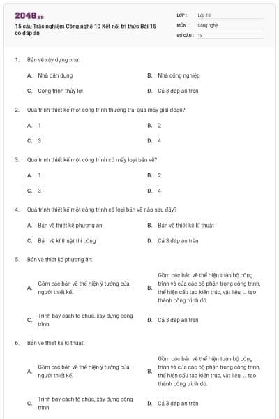 15 câu Trắc nghiệm Công nghệ 10 Kết nối tri thức Bài 15 có đáp án