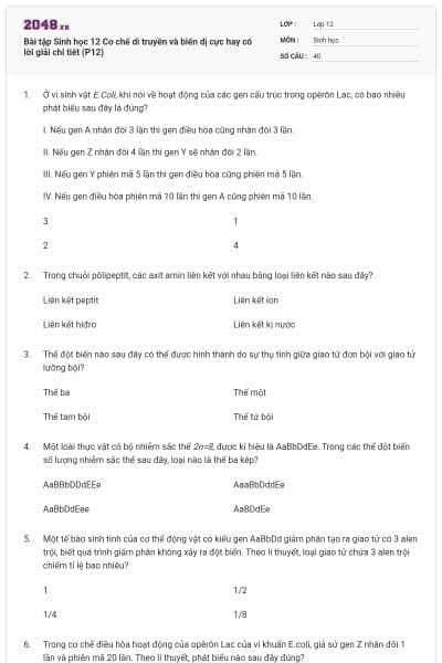 Bài tập Sinh học 12 Cơ chế di truyền và biến dị cực hay có lời giải chi tiết (P12)