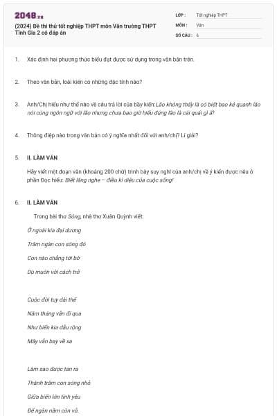 (2024) Đề thi thử tốt nghiệp THPT môn Văn trường THPT Tĩnh Gia 2 có đáp án