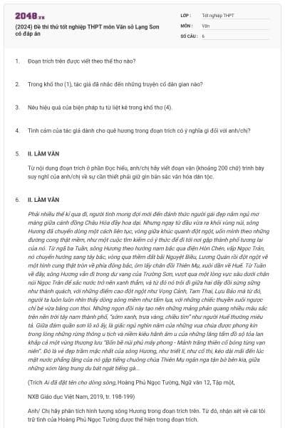 (2024) Đề thi thử tốt nghiệp THPT môn Văn sở Lạng Sơn có đáp án