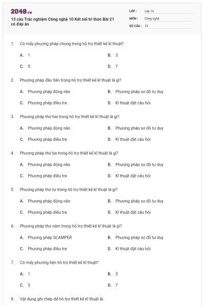15 câu Trắc nghiệm Công nghệ 10 Kết nối tri thức Bài 21 có đáp án