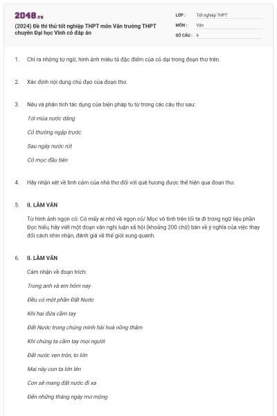 (2024) Đề thi thử tốt nghiệp THPT môn Văn trường THPT chuyên Đại học Vinh có đáp án